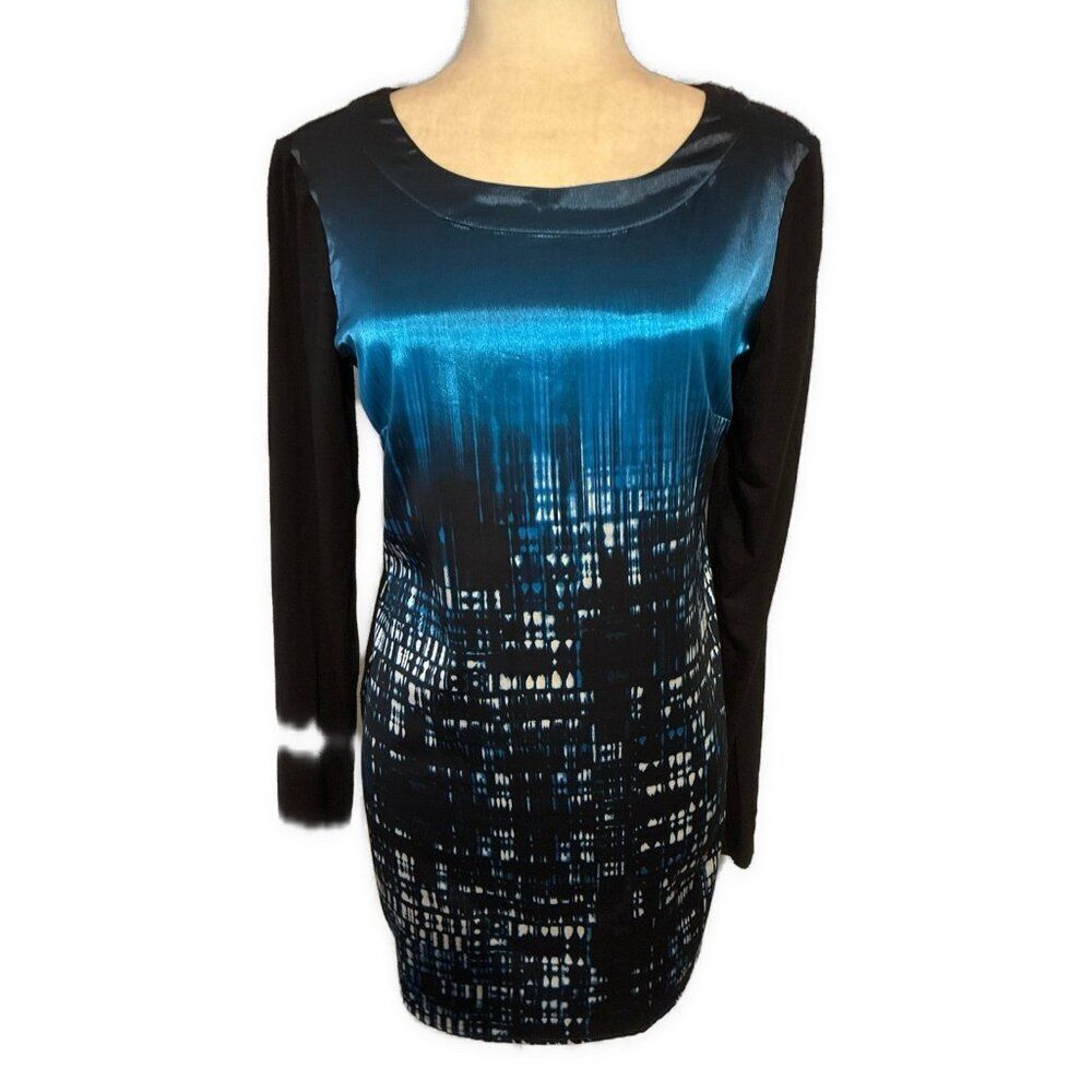 Linea Domani Black Blue White Sayin Knit Long Sleeve Tunic Top Small